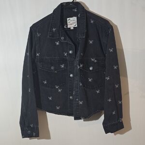 Stoosh Charcoal Denim Jacket with Butterfly Accents